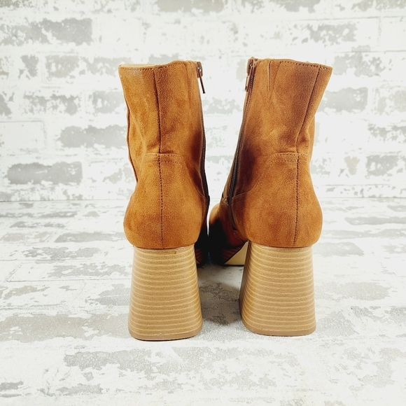 New Bp Keyla Brown Faux Suede Block Heel Retro Ankle Boots K255 - Picture 6 of 12